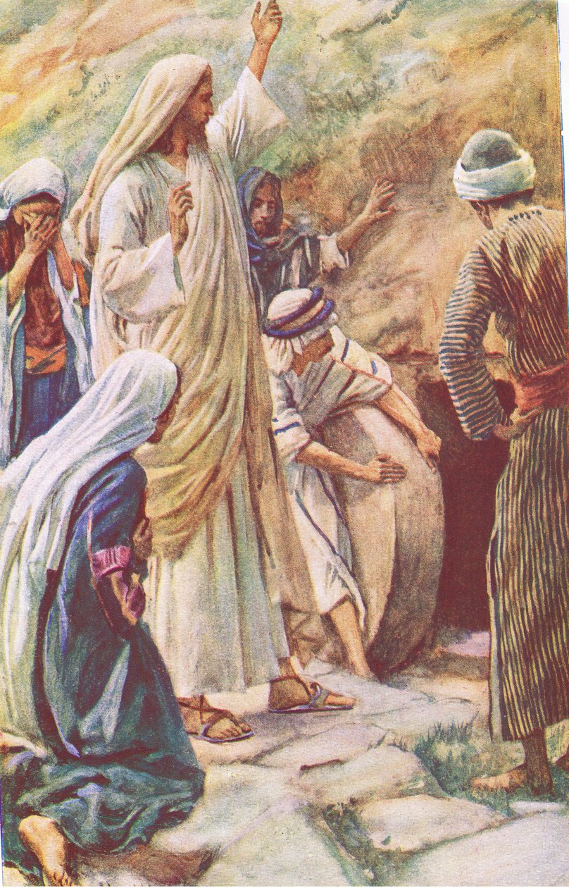 Jesus oprejser Lazarus fra de døde, illustration fra Harold Copping Pictures: The Crown Series, c.1920