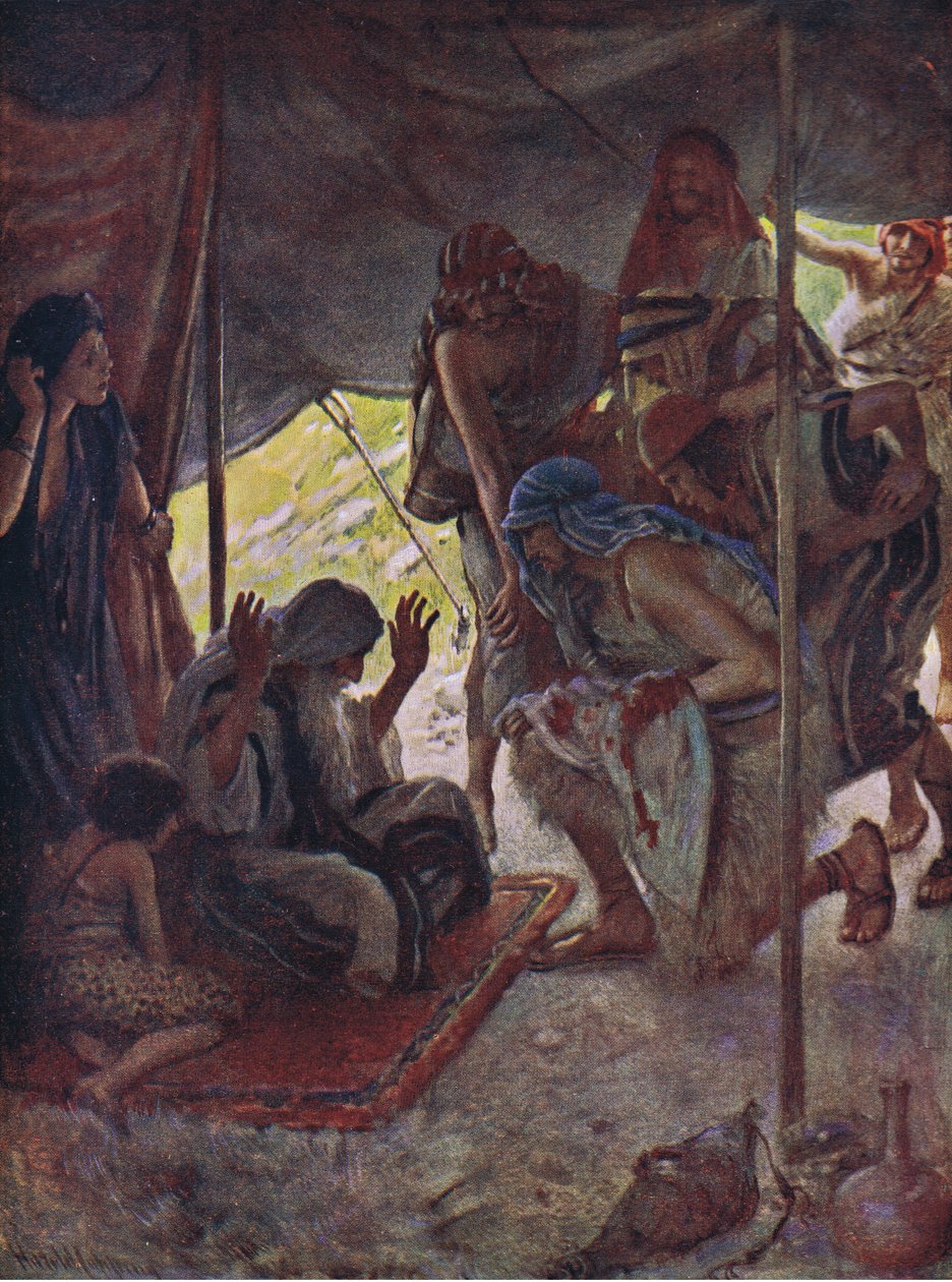 Josephs frakke bragt til Jacob, illustration fra Pictures That Teach The Crown Series, 1920 af Harold Copping
