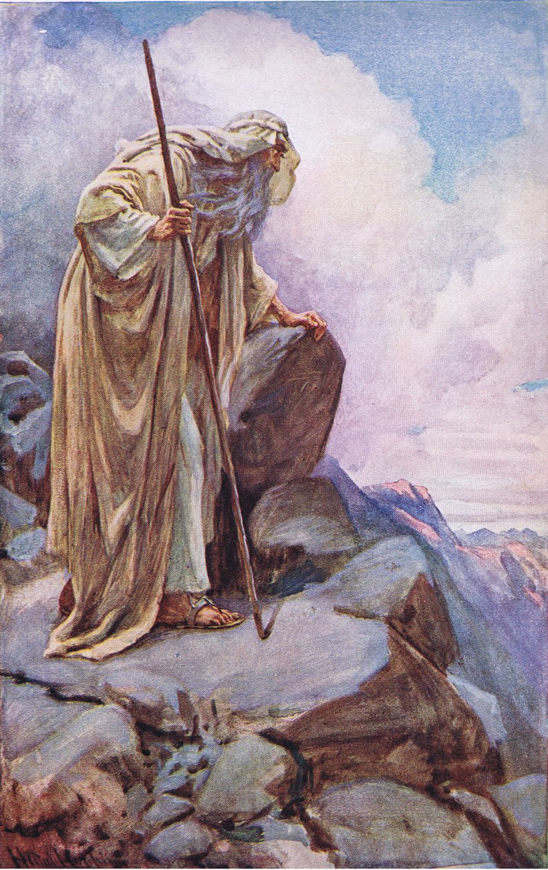 Moses i Pisgah, illustration fra Pictures That Teach The Crown Series , 1920 af Harold Copping