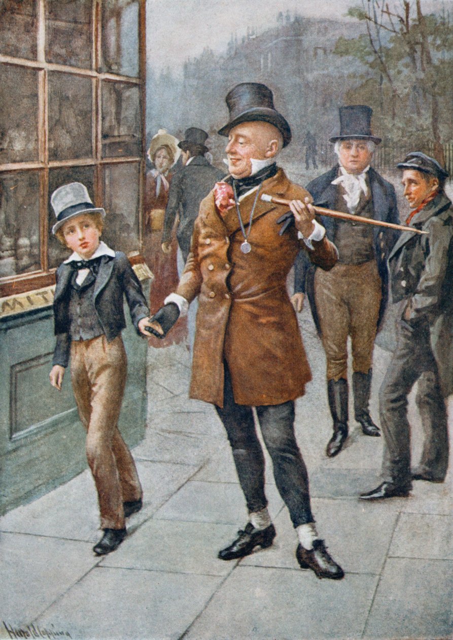 Mr. Micawber dirigerer David Home, illustration fra 