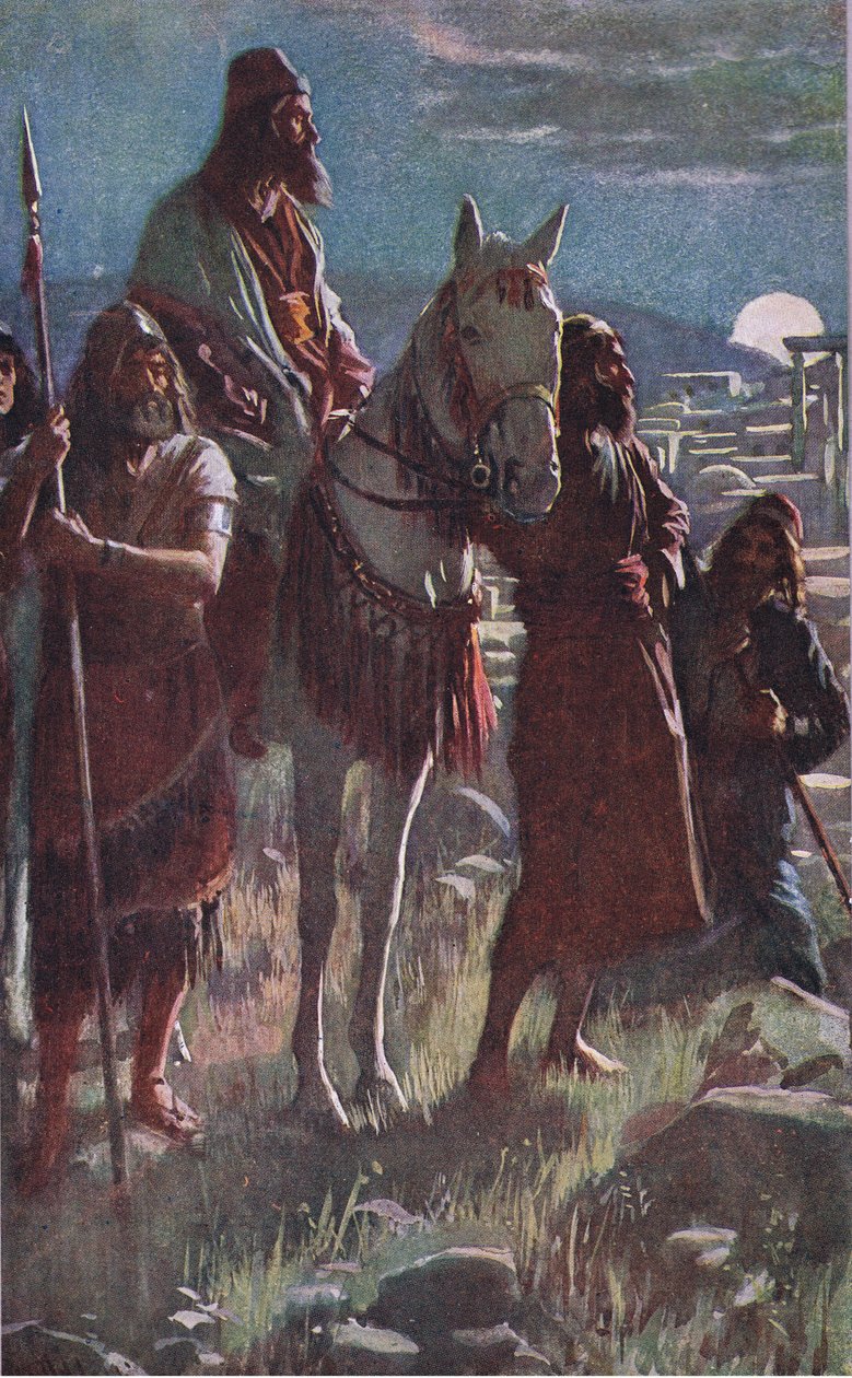 Nehemias midnatsundersøgelse, illustration fra Pictures That Teach The Crown Series, 1920 af Harold Copping