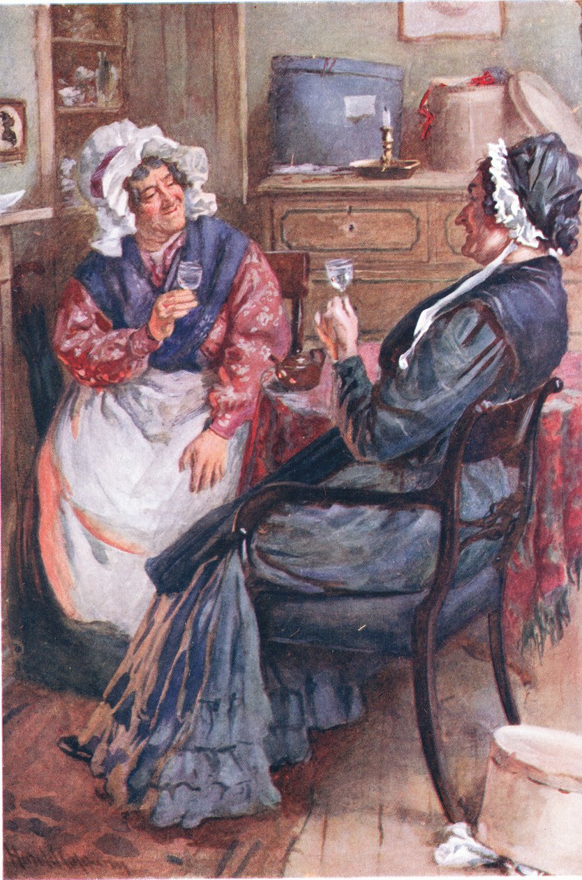 Sarah Gamp og Betsey Prig, illustrationer til Character Sketches fra Dickens kompileret af B.W. Matz, 1924 af Harold Copping