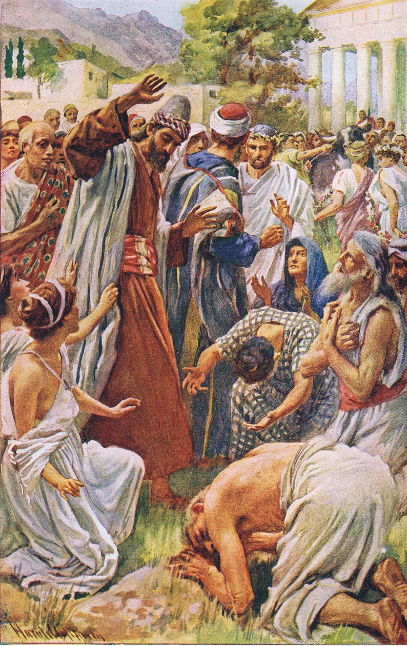 St Paul at Lystra, illustration fra Harold Copping Pictures: The Crown Series, ca. 1920