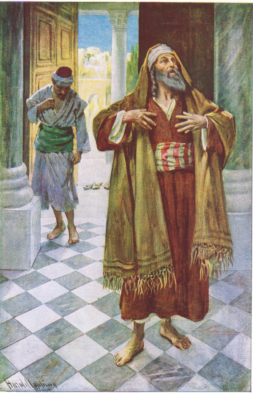 Farisæeren og tolderen, illustration fra Harold Copping Pictures: The Crown Series, ca. 1920
