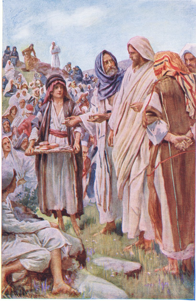 Brødene og fiskene, illustration fra Harold Copping Pictures: The Crown Series, ca. 1920