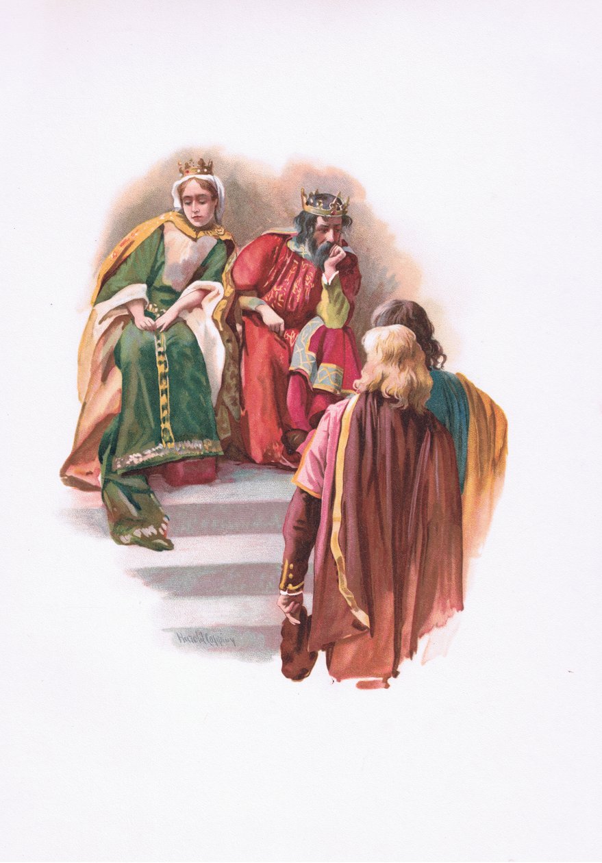 Mødet med Rosencrantz og Guildenstern, illustration fra Hamlet af Harold Copping