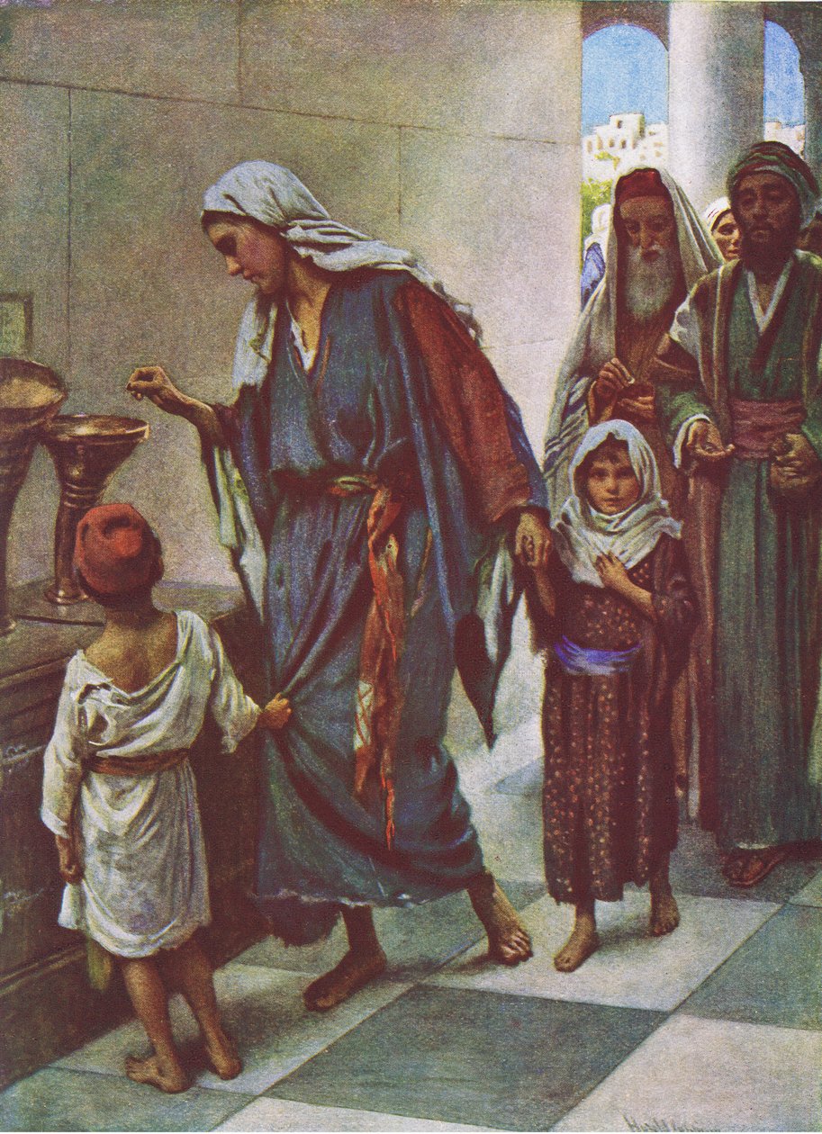 Den fattige kvindes gave, illustration fra Harold Copping Pictures: The Crown Series, ca. 1920