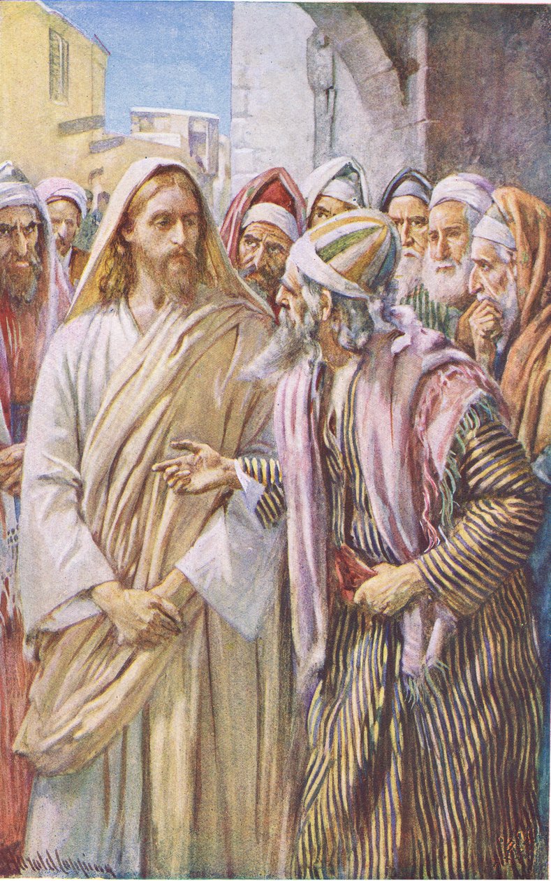 Spørgsmålet om saddukæerne, illustration fra Harold Copping Pictures: The Crown Series, ca. 1920