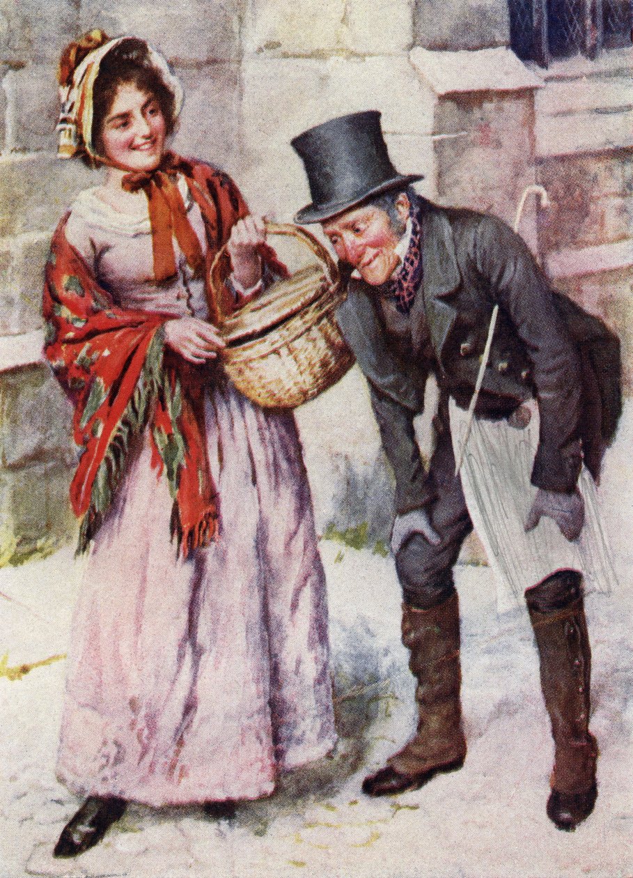 Trotty Veck og hans datter Meg fra "Trotty Veck og Oliver Twist" (print) af Harold Copping