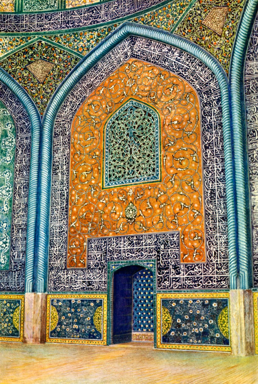 Vægpanel i moskeen i Sheikh Lutfullah, Isfahan, Iran, 1931. af Harold E Hare
