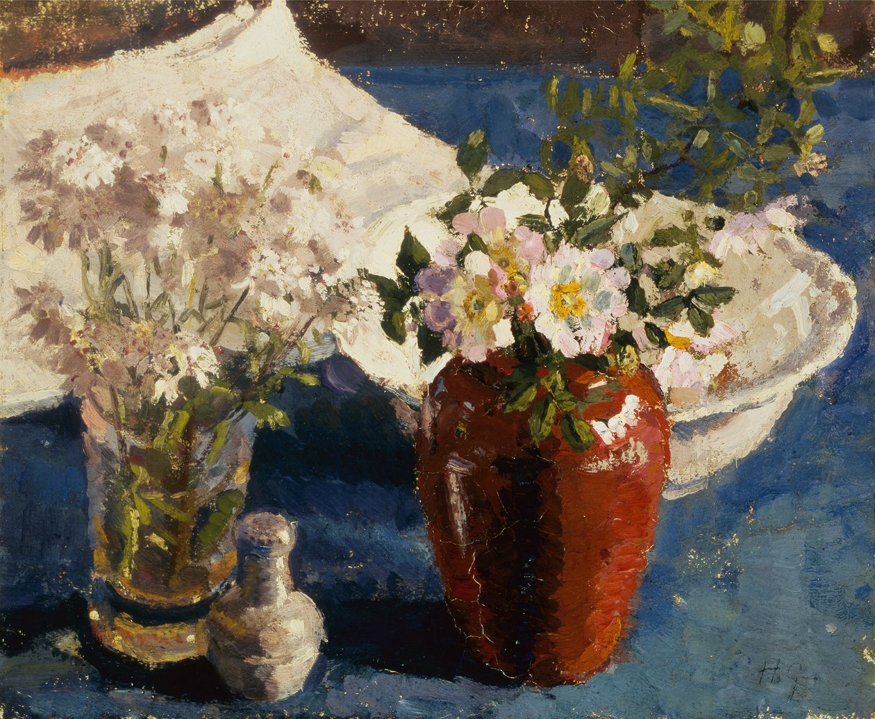 Stilleben med blomster i en vase af Harold Gilman