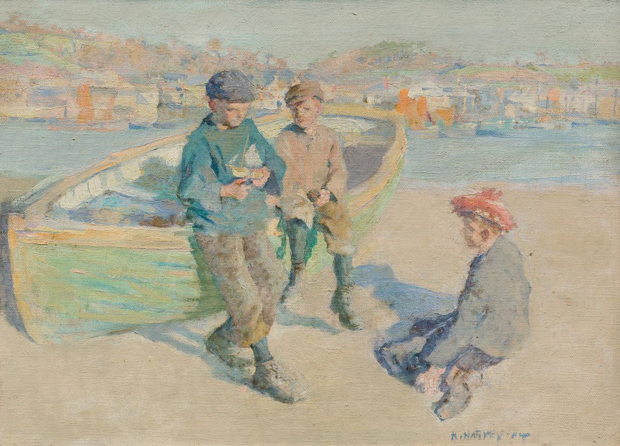 Børn i Newlyn Harbor af Harold Harvey