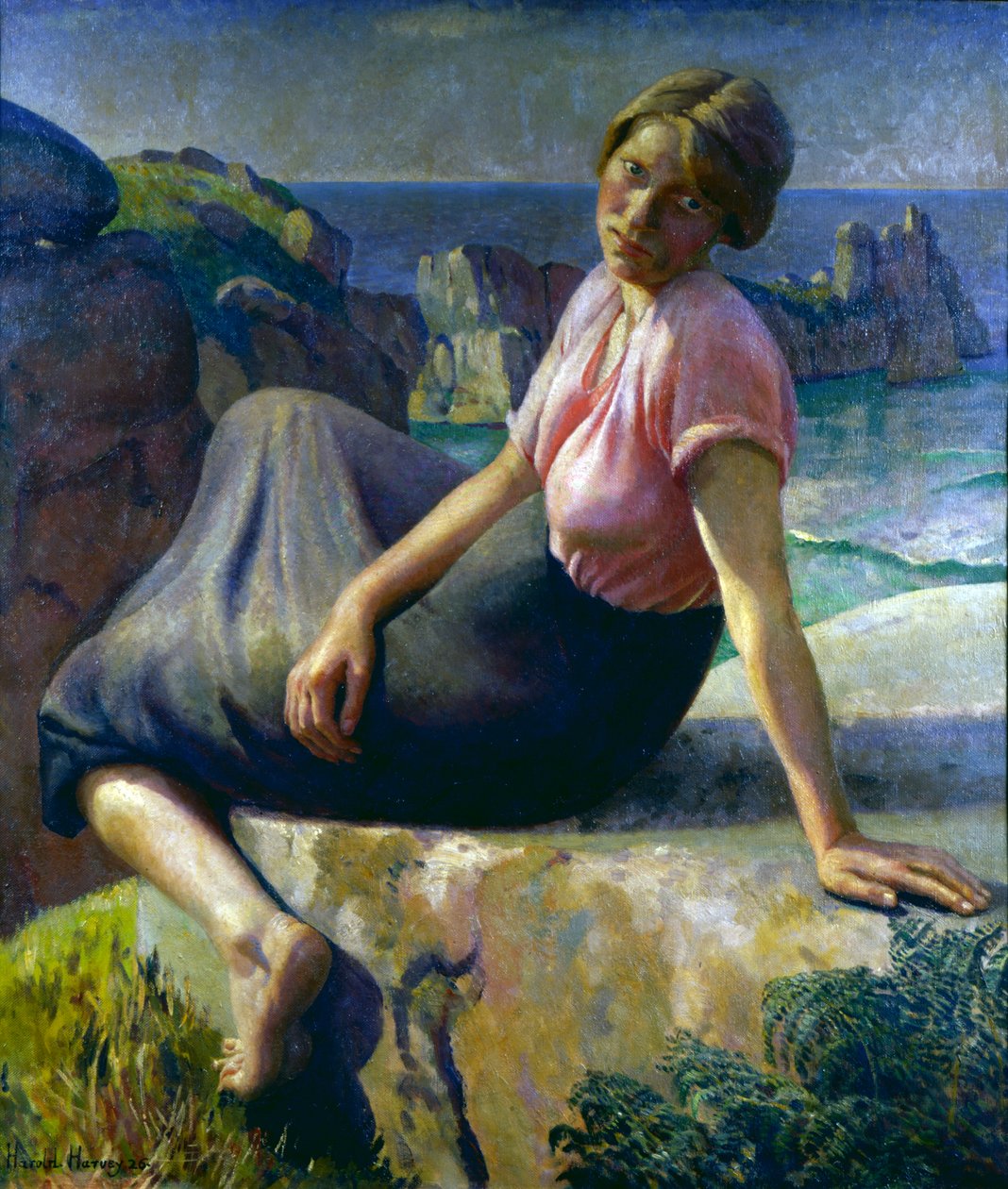 Pige på en klippe af Harold Harvey