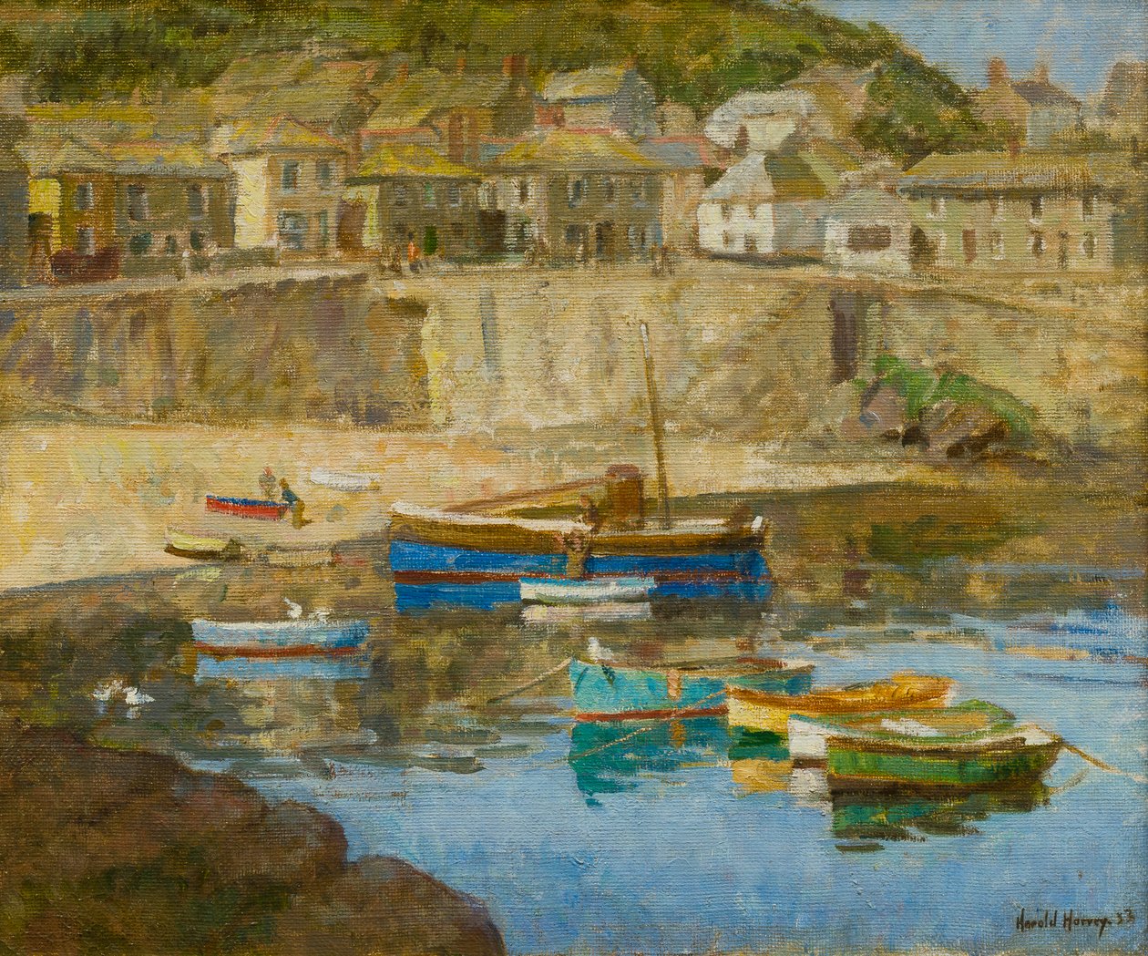 Mousehole Harbour, ca. 1920 (olie på lærred) af Harold Harvey