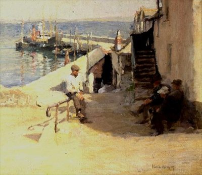 Newlyn Street Scene af Harold Harvey
