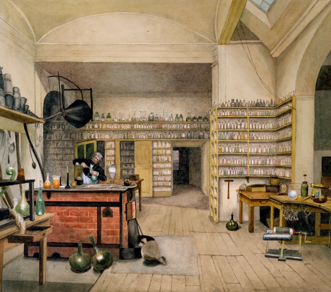 Michael Faraday (1791-1867) i sit kælderlaboratorium, 1852 af Harriet Jane Moore