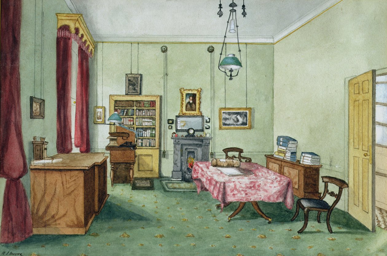 Michael Faradays Studie på anden sal ved The Royal Institution, 1850-55 af Harriet Jane Moore