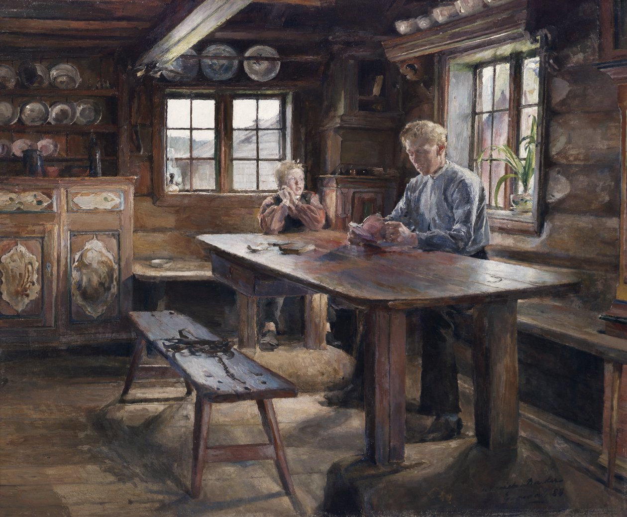 Interiør, lektier af Harriet Backer