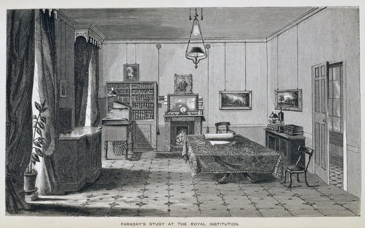 Michael Faradays undersøgelse på anden sal ved The Royal Institution, fra Henry Bence Jones 