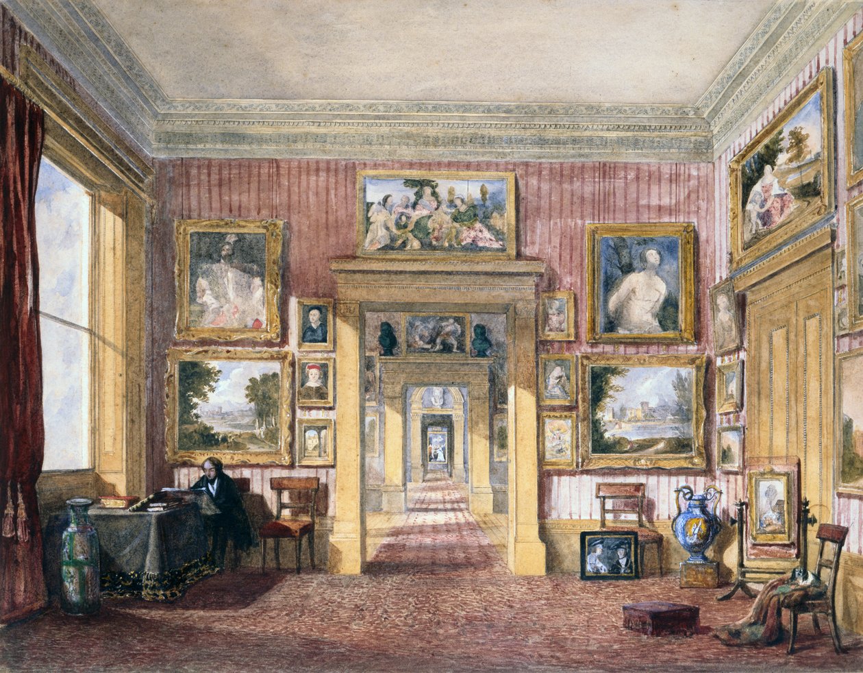 Spisestuen i Thirlestaine House, Cheltenham, ca. 1843 (akvarel) af Harriet Rushout (attr. to) Bowles