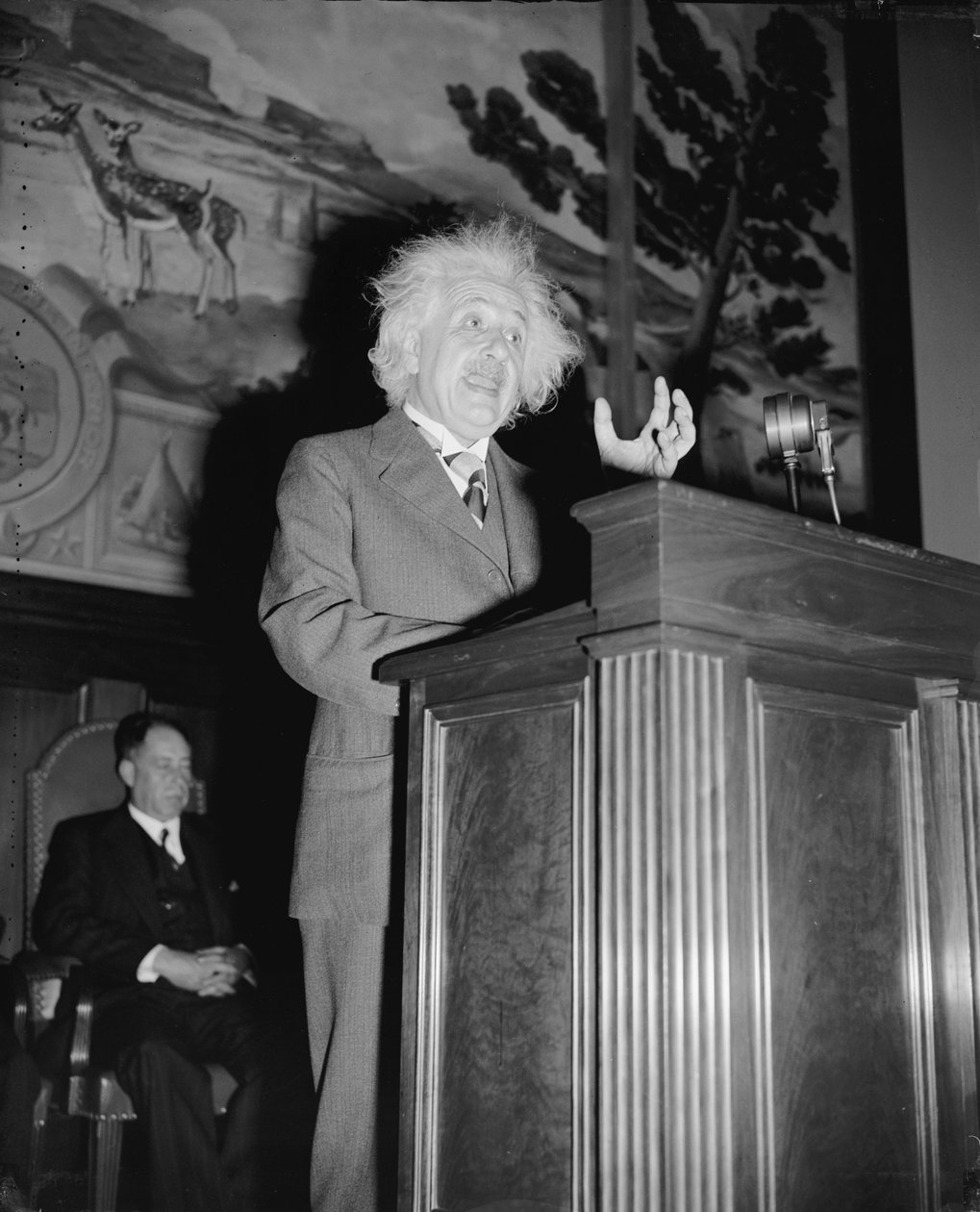 Albert Einstein taler, ca. 1940 (s/h-foto) af Harris & Ewing