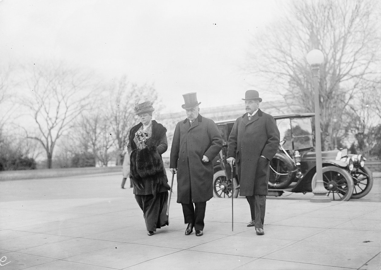 John Pierpont Morgan med sin søn og datter deltog i Money Trust Investigation af Harris & Ewing