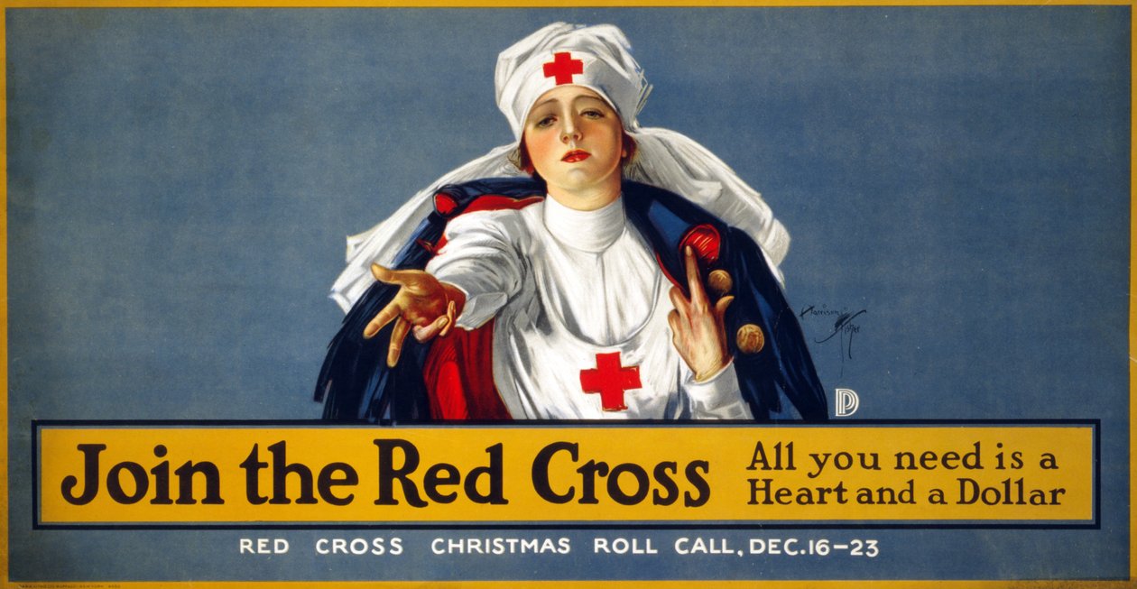 WWI Christmas Fundraising Campaign Slut dig til Røde Kors - Alt du behøver er et hjerte og en dollar, pub. ca. 1914-18 af Harrison Fisher