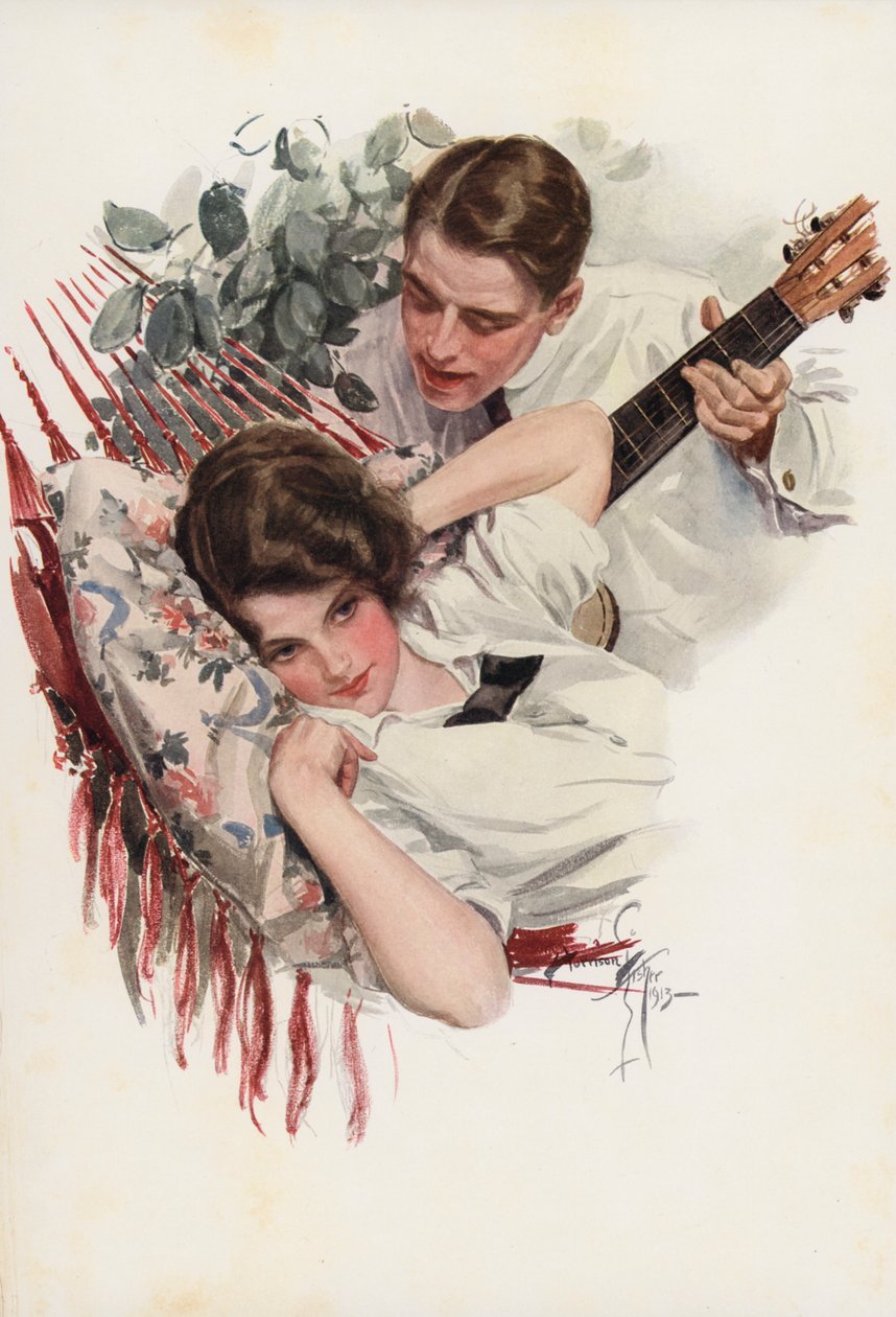 En idyl (farvelitografi) af Harrison Fisher
