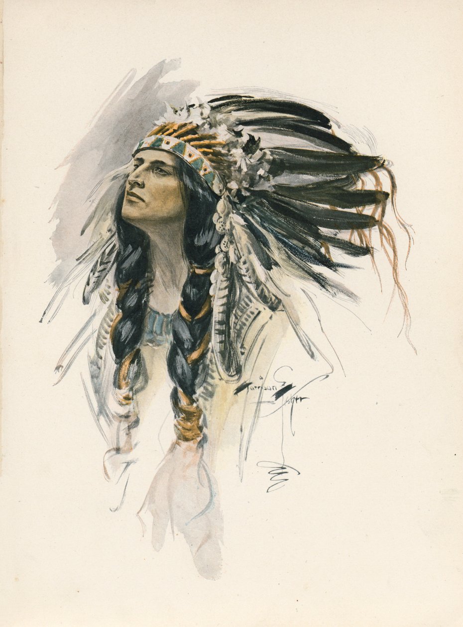 Longfellows sang om Hiawatha (farvelitografi) af Harrison Fisher
