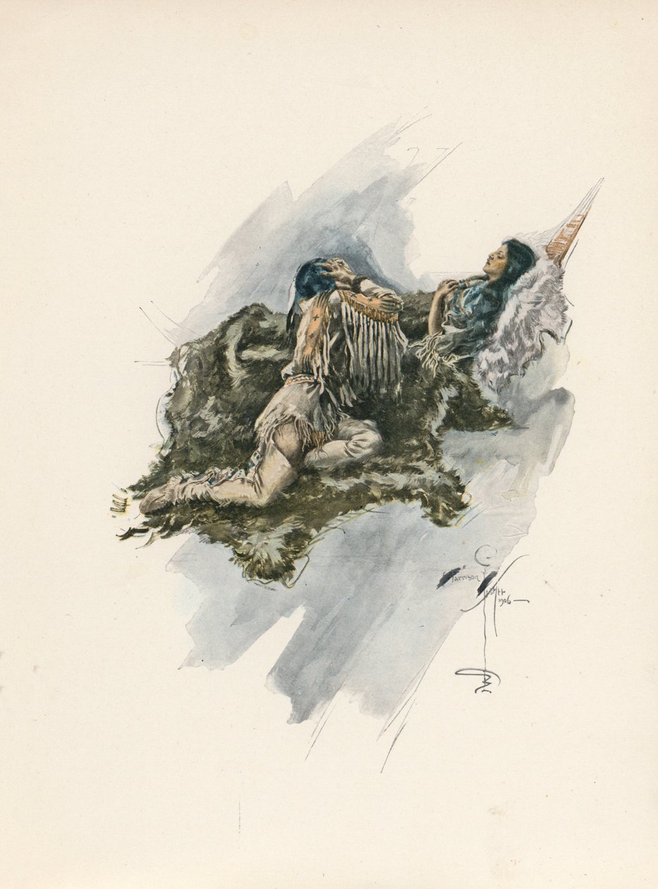 Longfellows sang om Hiawatha (farvelitografi) af Harrison Fisher