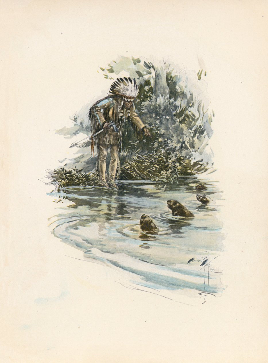 Longfellows sang om Hiawatha (farvelitografi) af Harrison Fisher