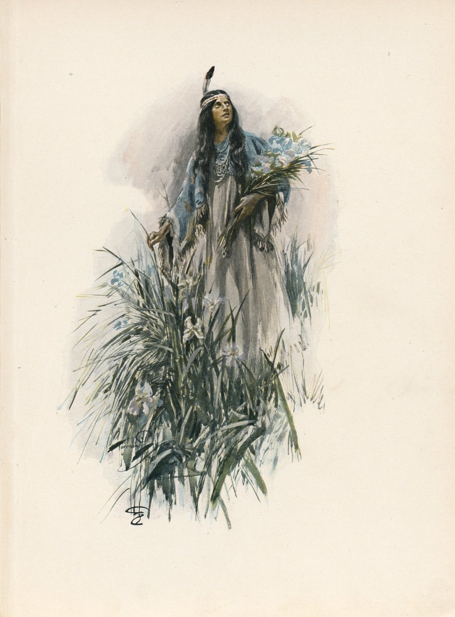 Longfellows sang om Hiawatha (farvelitografi) af Harrison Fisher
