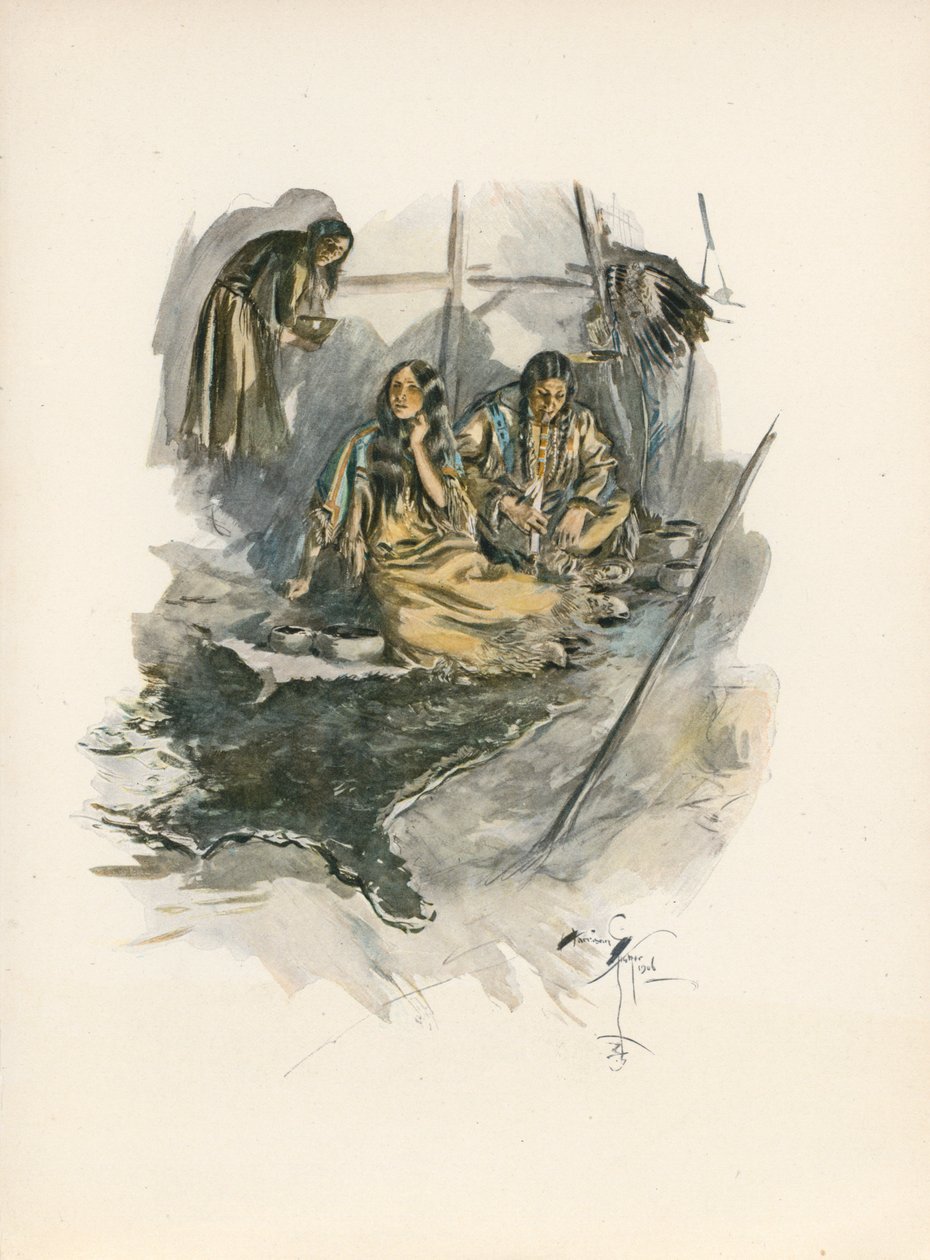 Longfellows sang om Hiawatha (farvelitografi) af Harrison Fisher