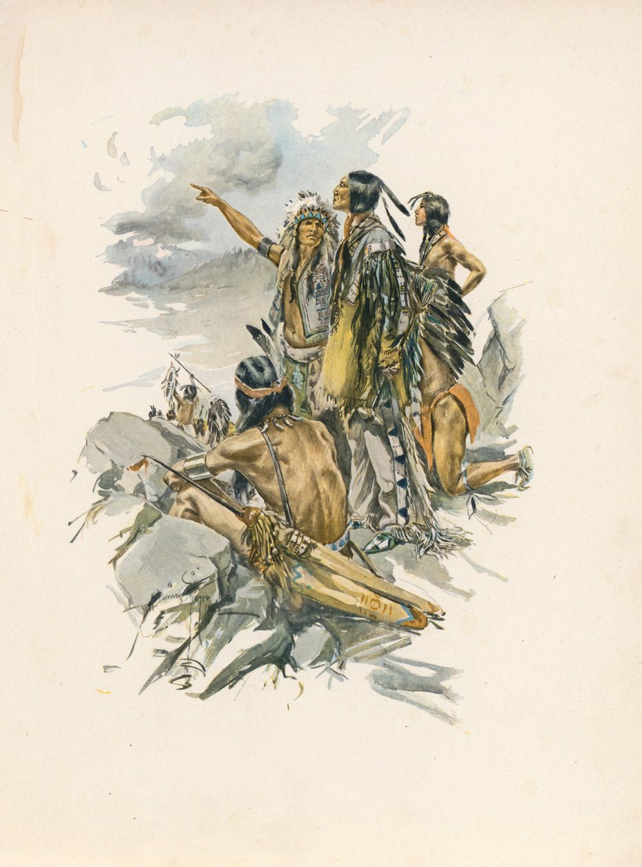 Longfellows sang om Hiawatha (farvelitografi) af Harrison Fisher