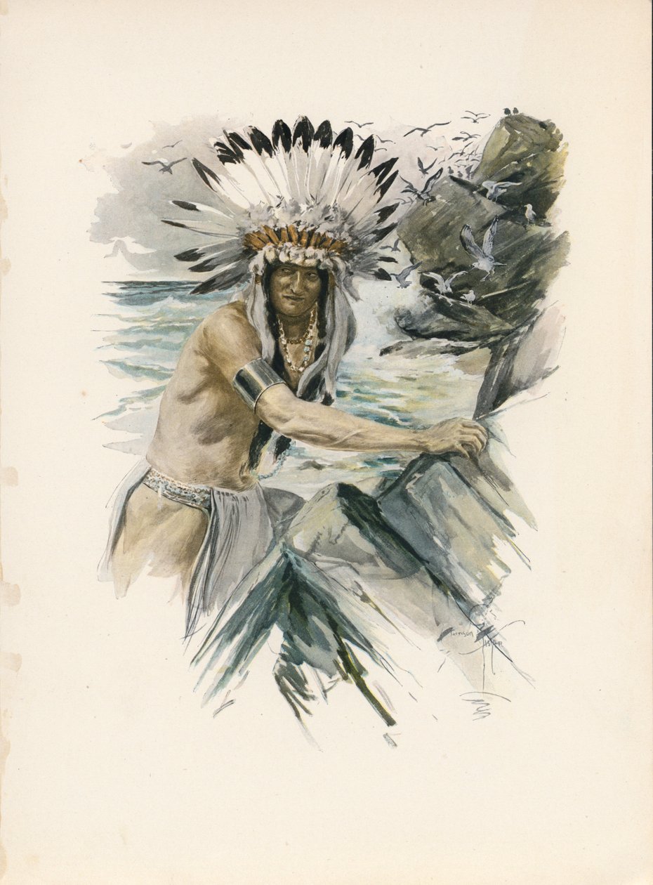 Longfellows sang om Hiawatha (farvelitografi) af Harrison Fisher