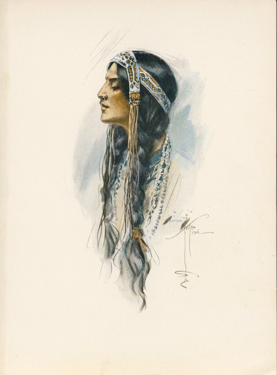 Longfellows sang om Hiawatha (farvelitografi) af Harrison Fisher