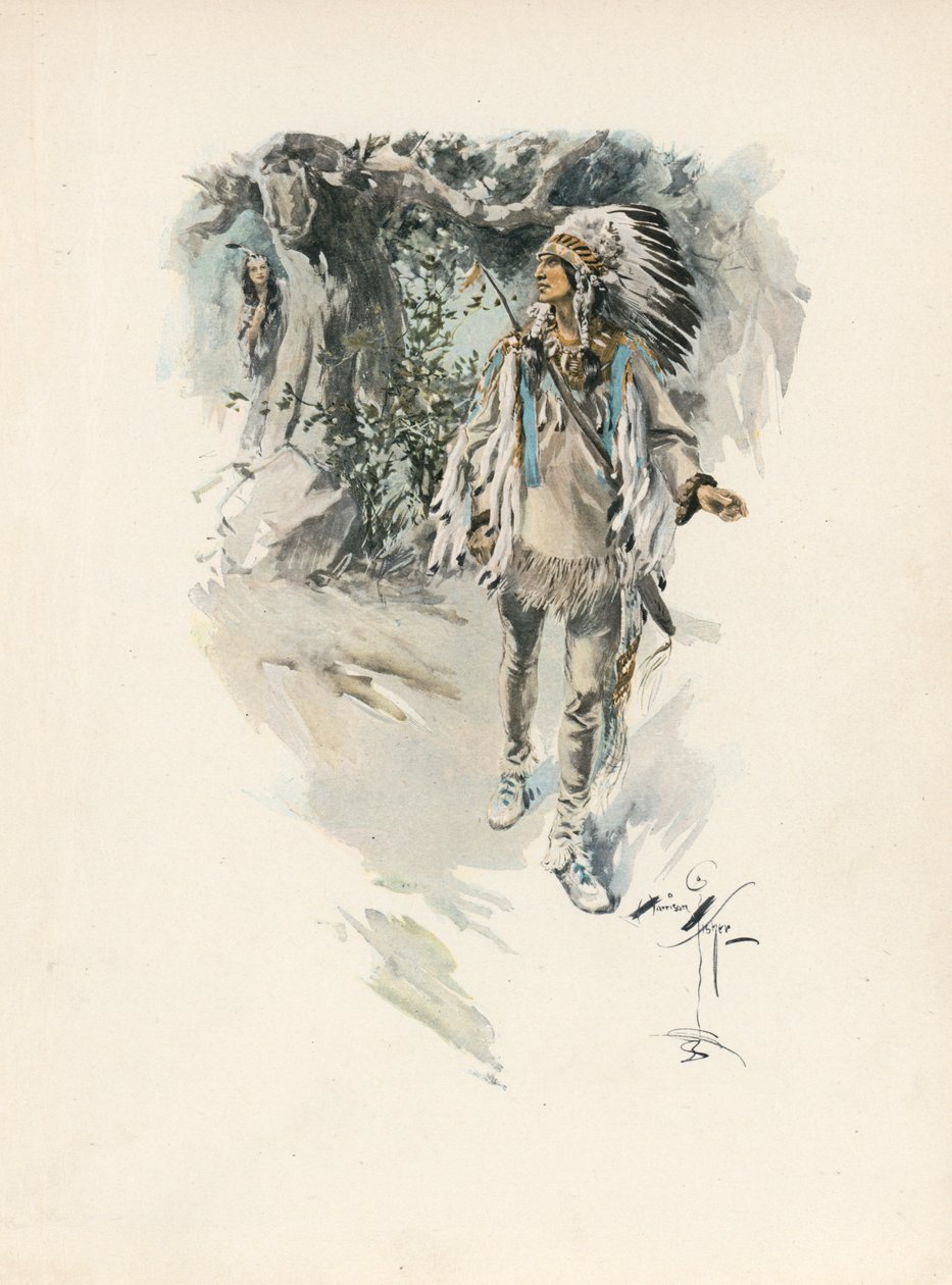 Longfellows sang om Hiawatha (farvelitografi) af Harrison Fisher