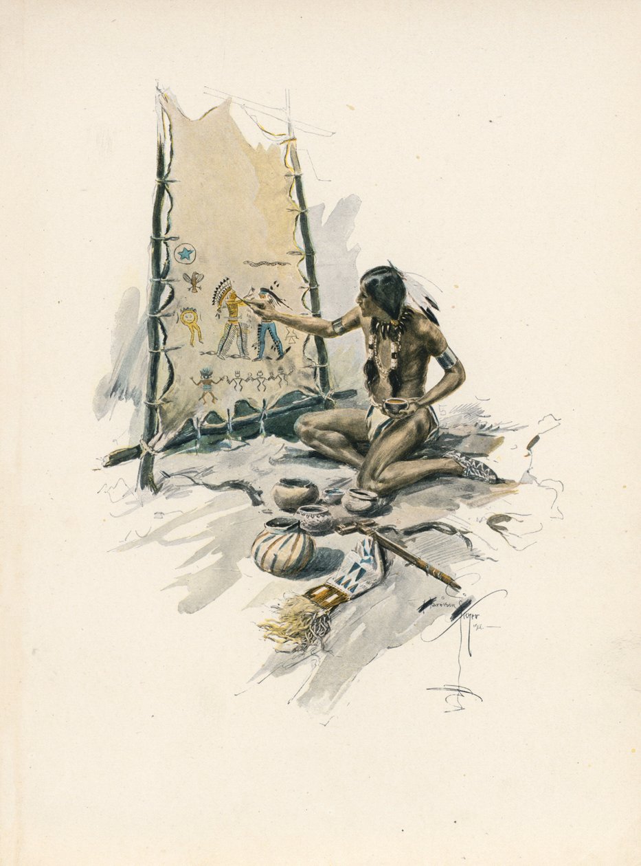 Longfellows sang om Hiawatha (farvelitografi) af Harrison Fisher