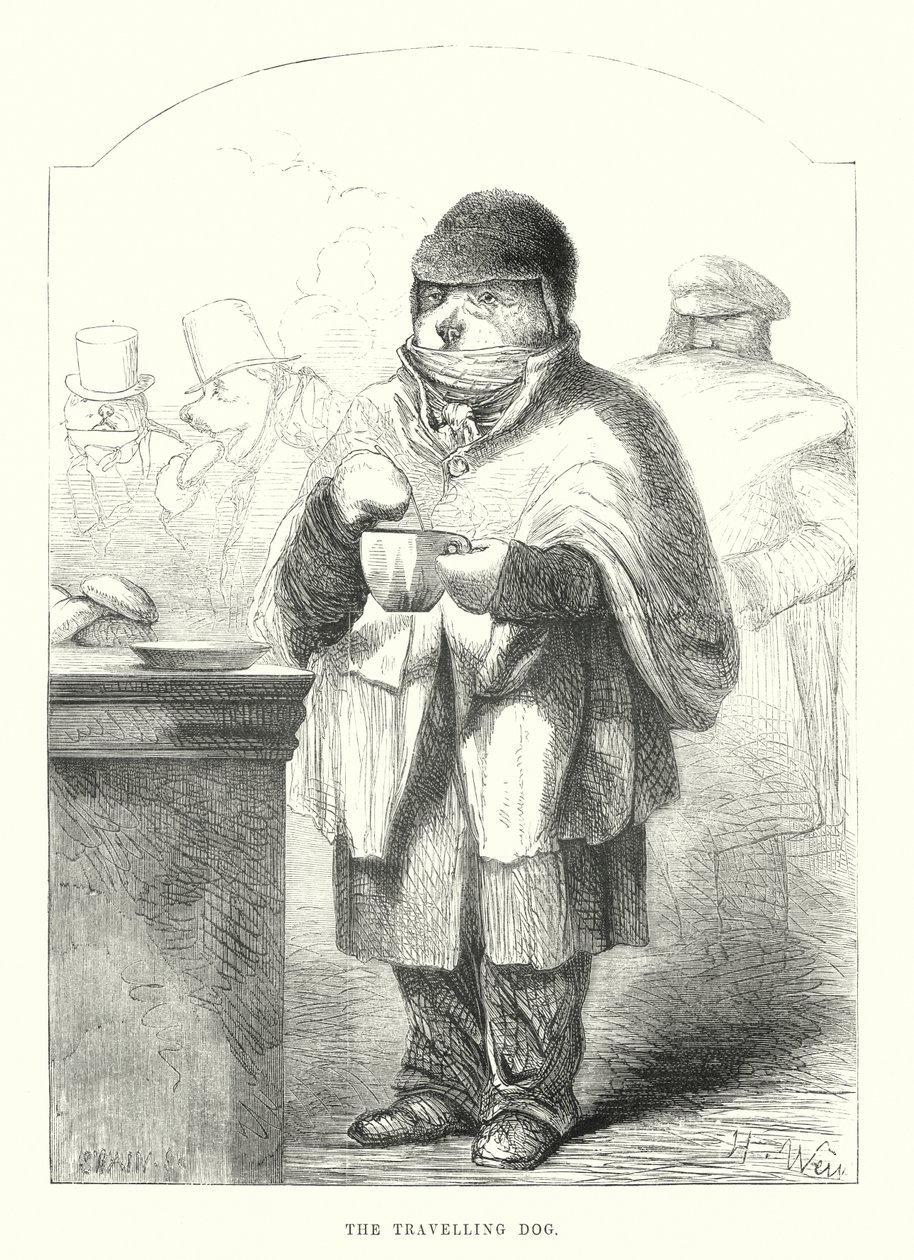 Sjove hunde: Den rejsende hund (gravering) af Harrison William Weir