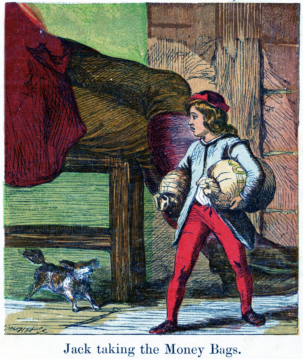 Jack tager pengesækkene fra kæmpens slot, 1867 (chromolitho) af Harrison William Weir