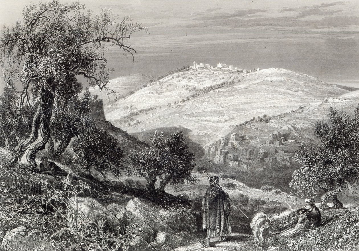 Oliebjerget, fra Zions bjerg, indgraveret af S. Bradshaw af Harry Fenn