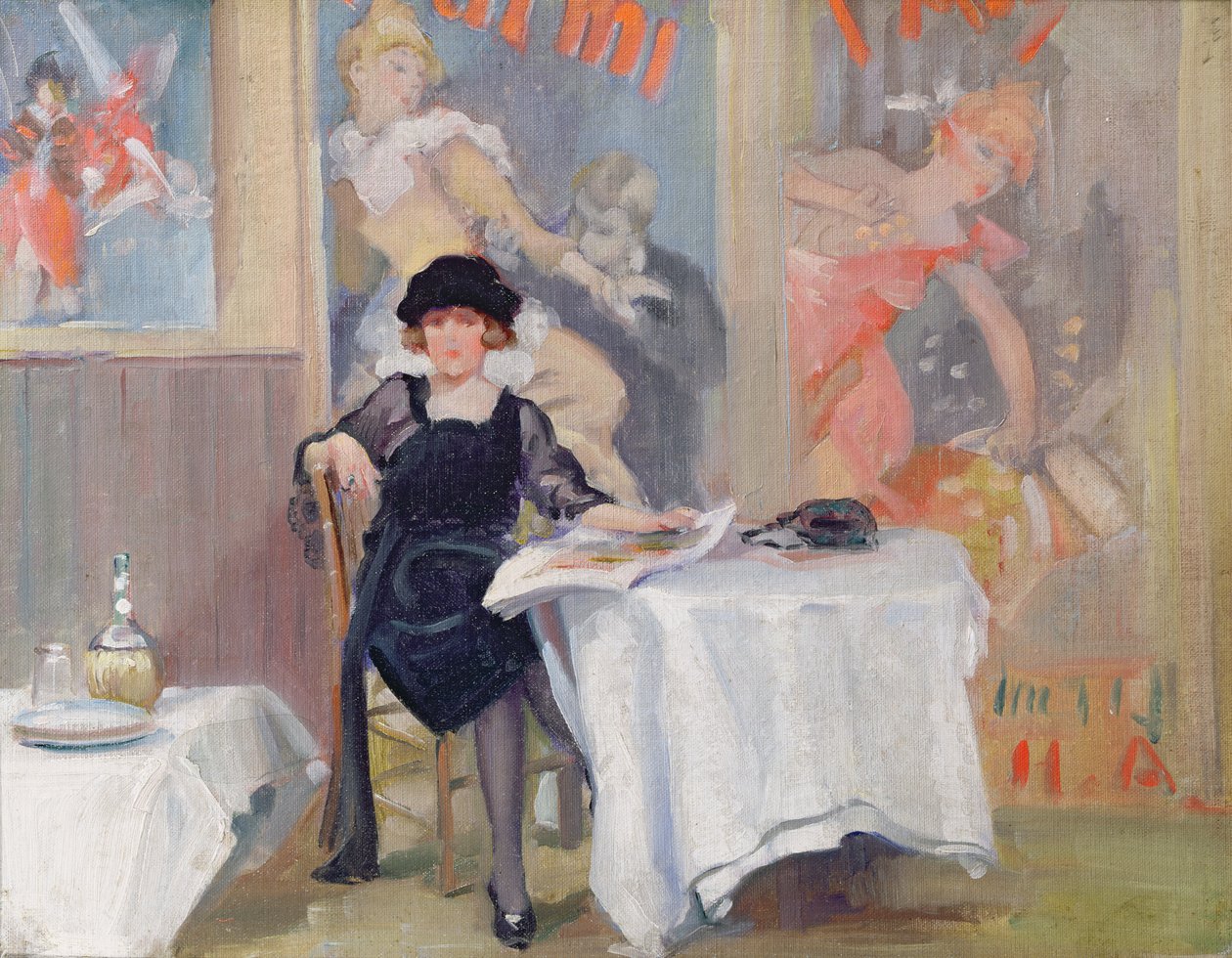 Dame ved et cafebord af Harry J. Pearson