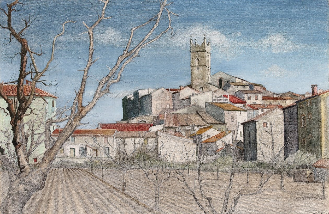 Tidligt forår, udsigt gennem en frugthave, ca. 1925 (for detaljer se 244484) af Harry Morley