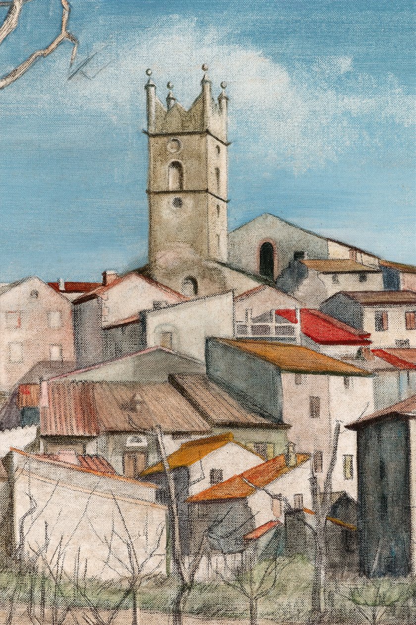 Tidligt forår, kig gennem en frugthave, c.1925 olie på lærred detalje af 244479 af Harry Morley