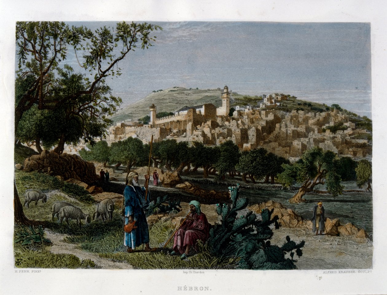 Hebron, graveret af Alfred Krausse efter et billede af Harry Fenn, udgivet i Picturesque Palestine, omkring 1875 af Harry ) Fenn