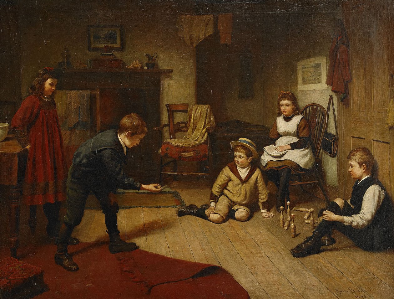 Børn leger i et interiør, 1893 af Harry Brooker