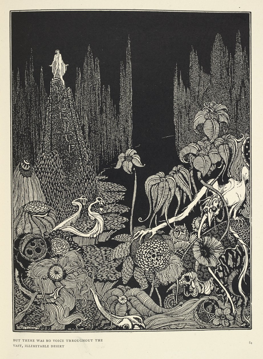"Men der var ingen stemme i hele den enorme ubegrænsede ørken." Illustration til 