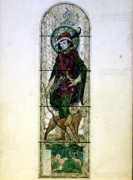 Design til et enkelt lys vindue med figuren af St. Hubert af Harry Clarke