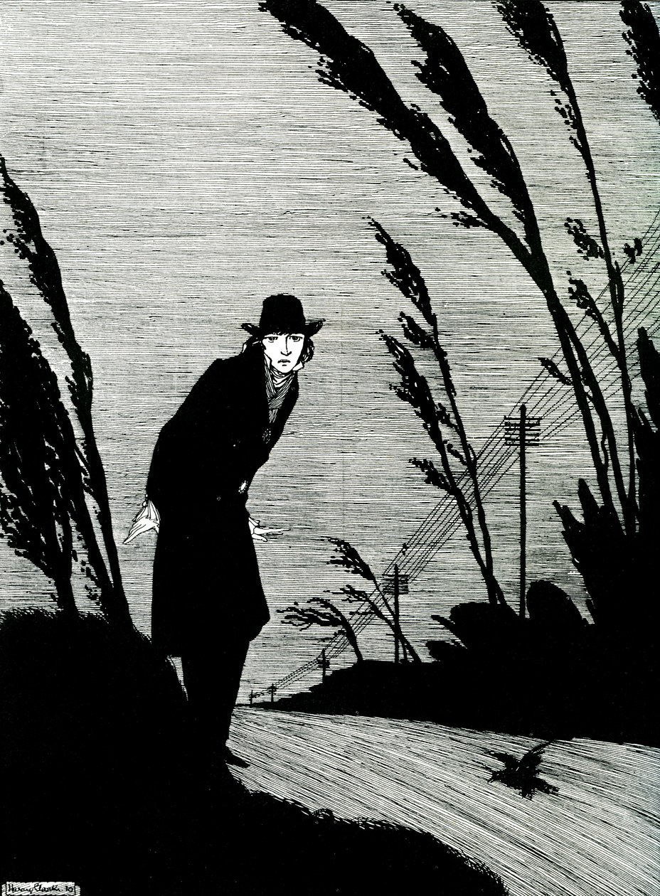 Midt i det hele var et koldt hvidt ansigt af Harry Clarke