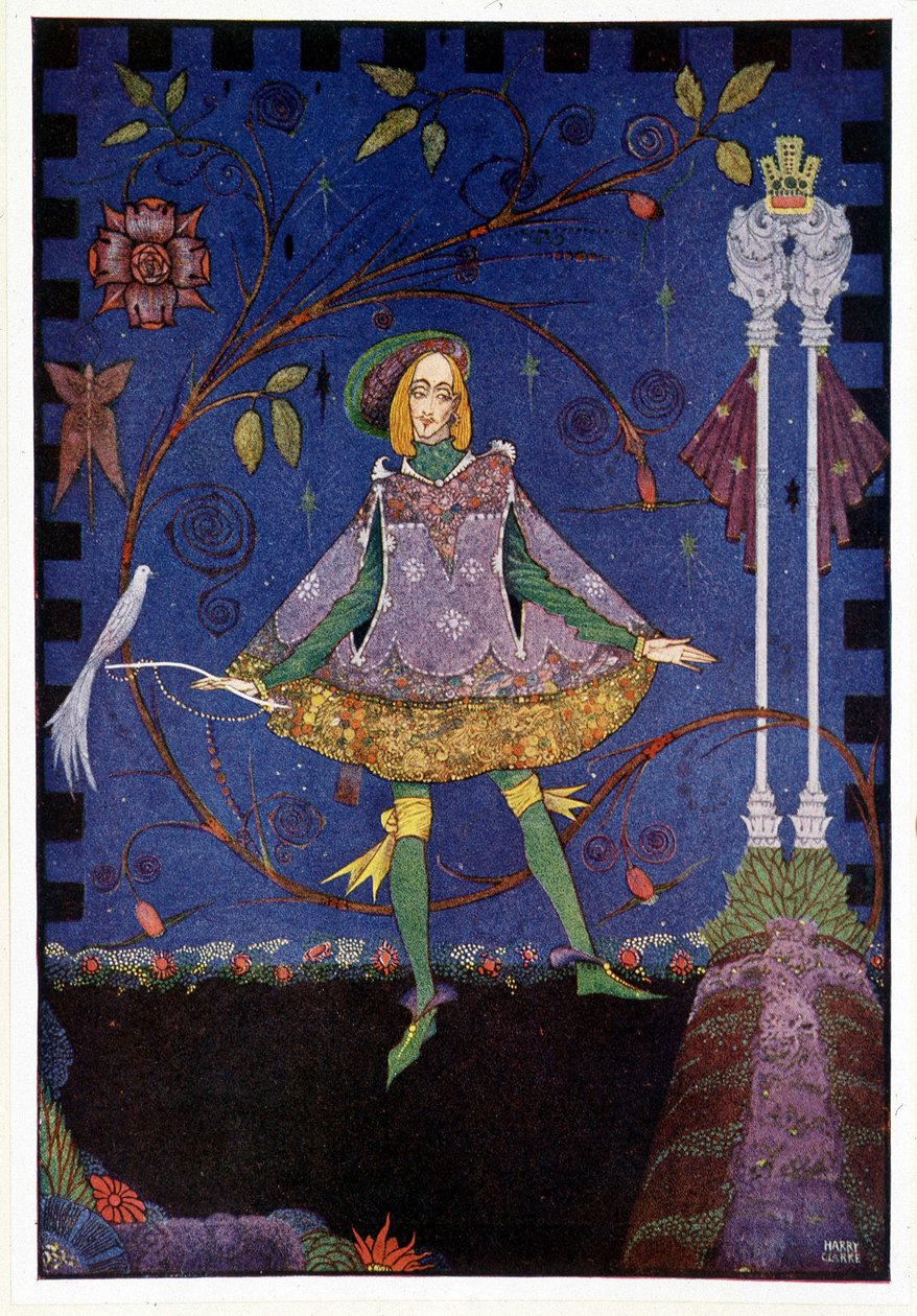 På prinsessens fars grav voksede så en rosenbusk - Svinehyrden "" Prinsessen og våbenhuset" - i "" Eventyr"" af HC Andersen, ill. af Harry Clarke af Harry Clarke